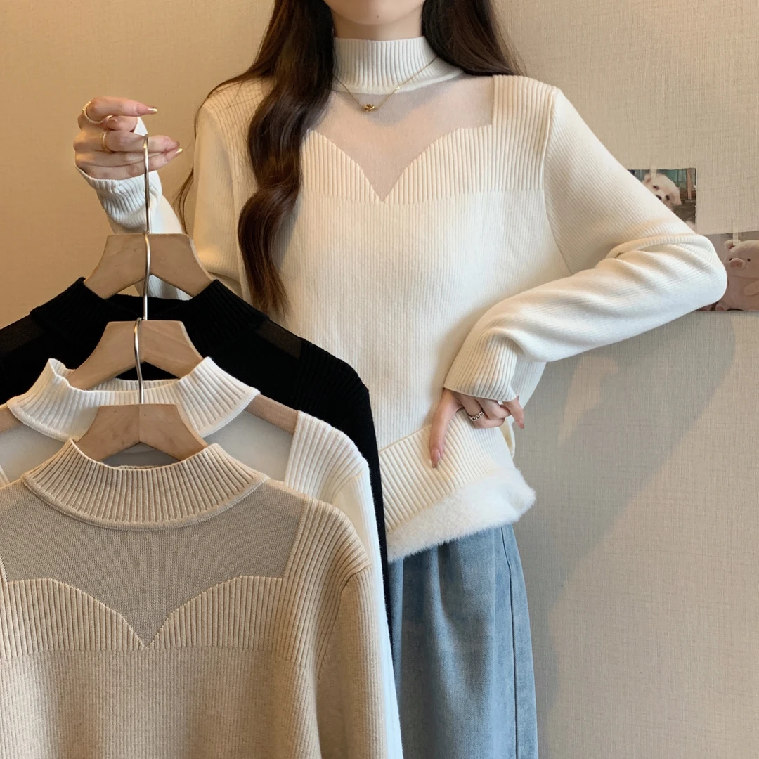 哺乳衣针织毛衣外出秋冬加绒加厚一体绒镂空辣妈设计感喂奶打底衫