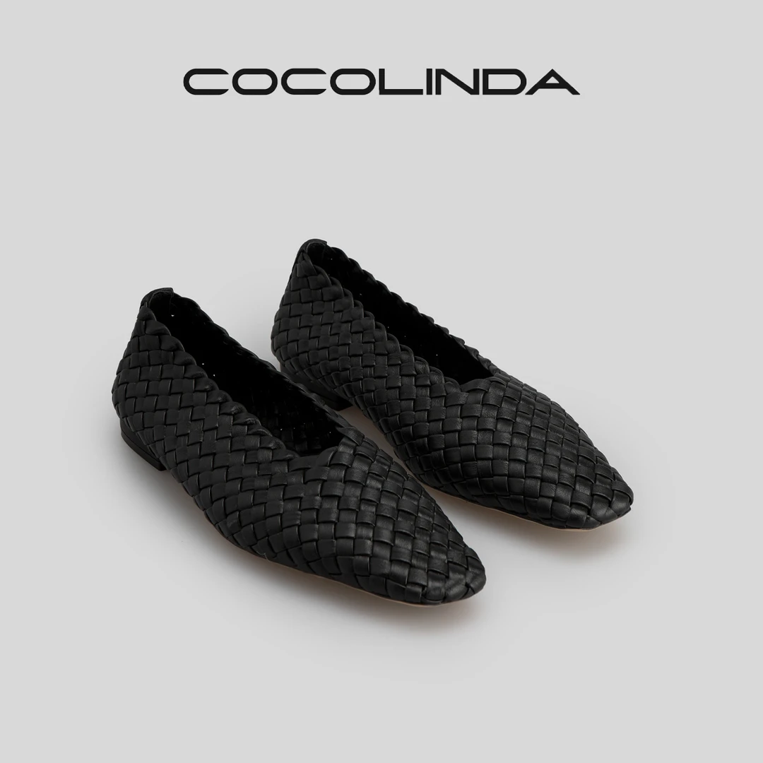 COCOLINDA琳达推荐奶奶鞋编织软底方头皮鞋893-5单鞋百搭