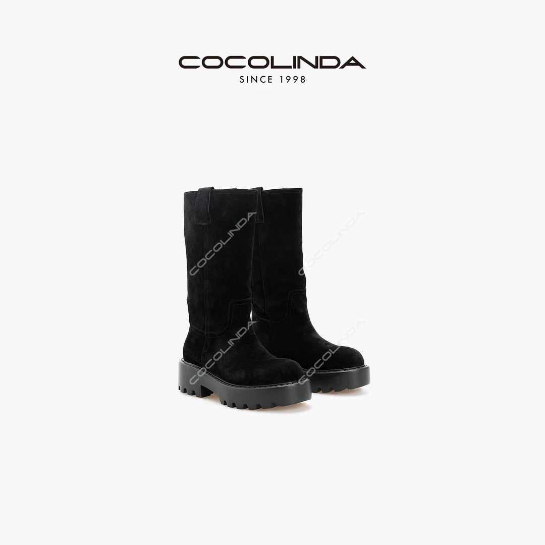 COCOLINDA牛反绒时装靴厚底长筒靴子X2346