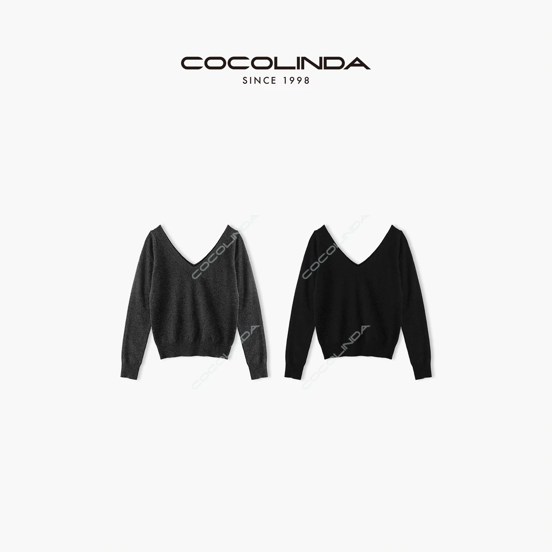 COCOLINDA | 100%羊毛前后大V领针织羊毛衫S2547