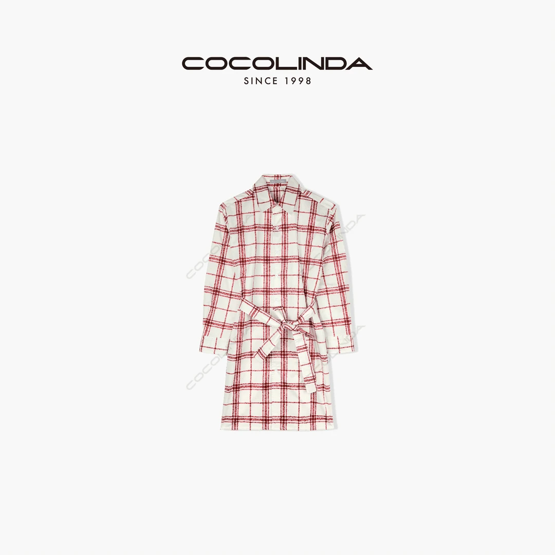 COCOLINDA琳达推红色格子衬衫中长款连衣裙经典K1309