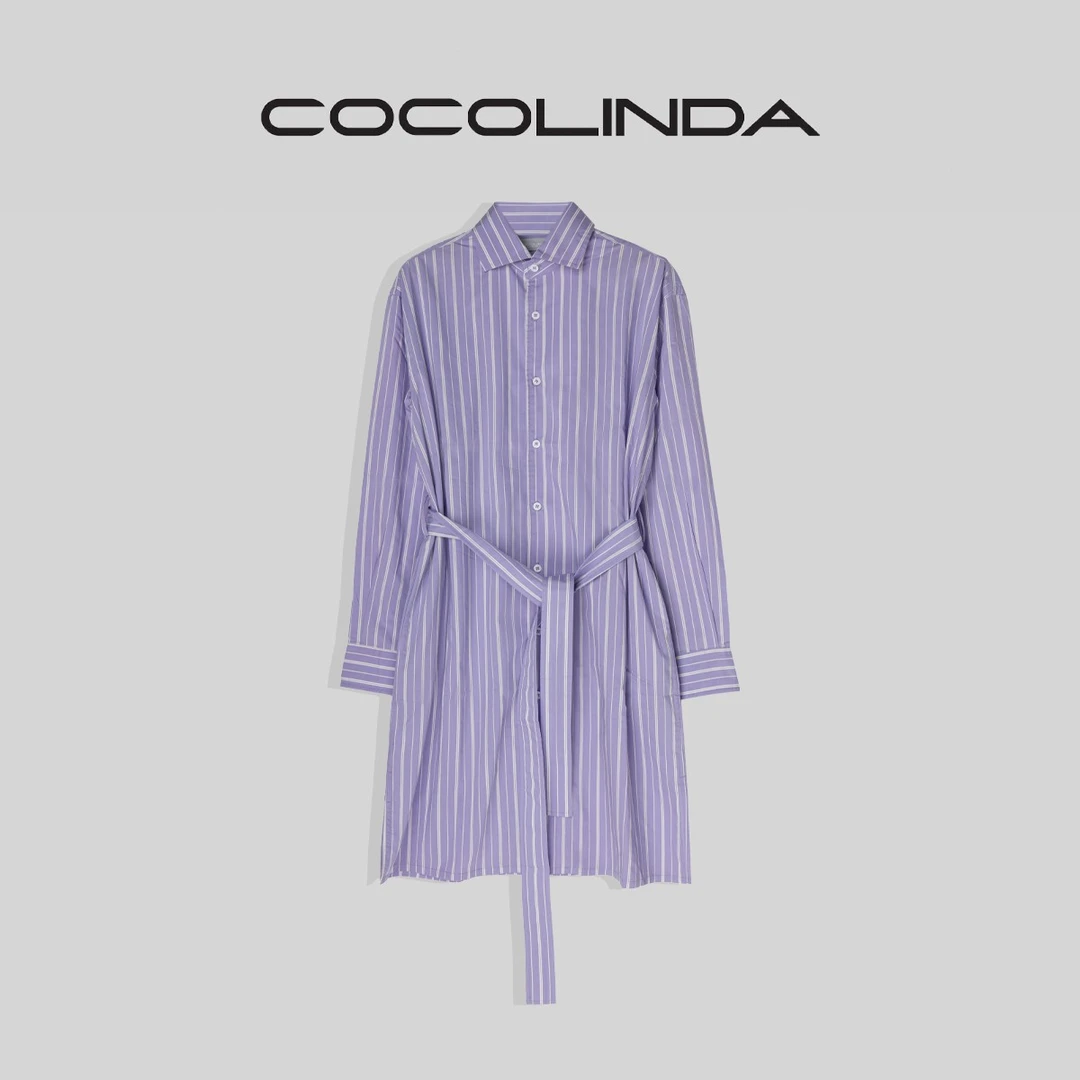 【COCOLINDA/LD】琳达推荐 系带条纹衬衫连衣裙 K485气质长袖时尚