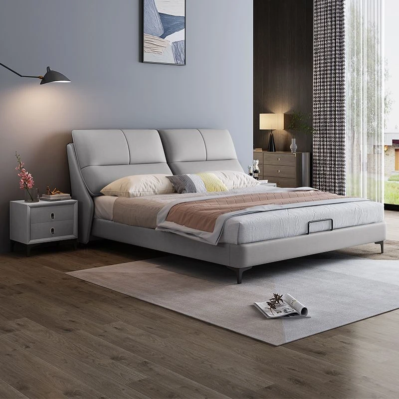 现代简约真皮床欧式轻奢1.8米实木软包小户型双人真皮主卧大婚床