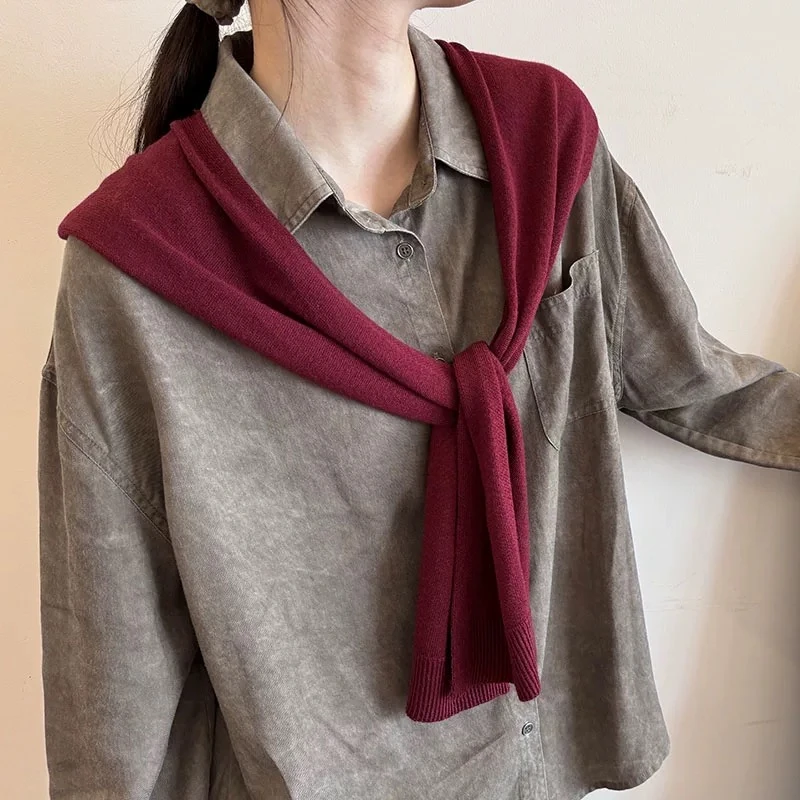 安可拉红色时尚外搭针织披肩女配裙子2024新款空调房护颈小坎肩薄