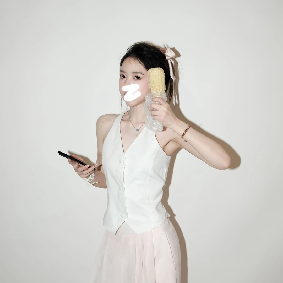 MAXINRUI 重工纯亚麻显瘦V领背心西装马甲女白色设计感RRH2452