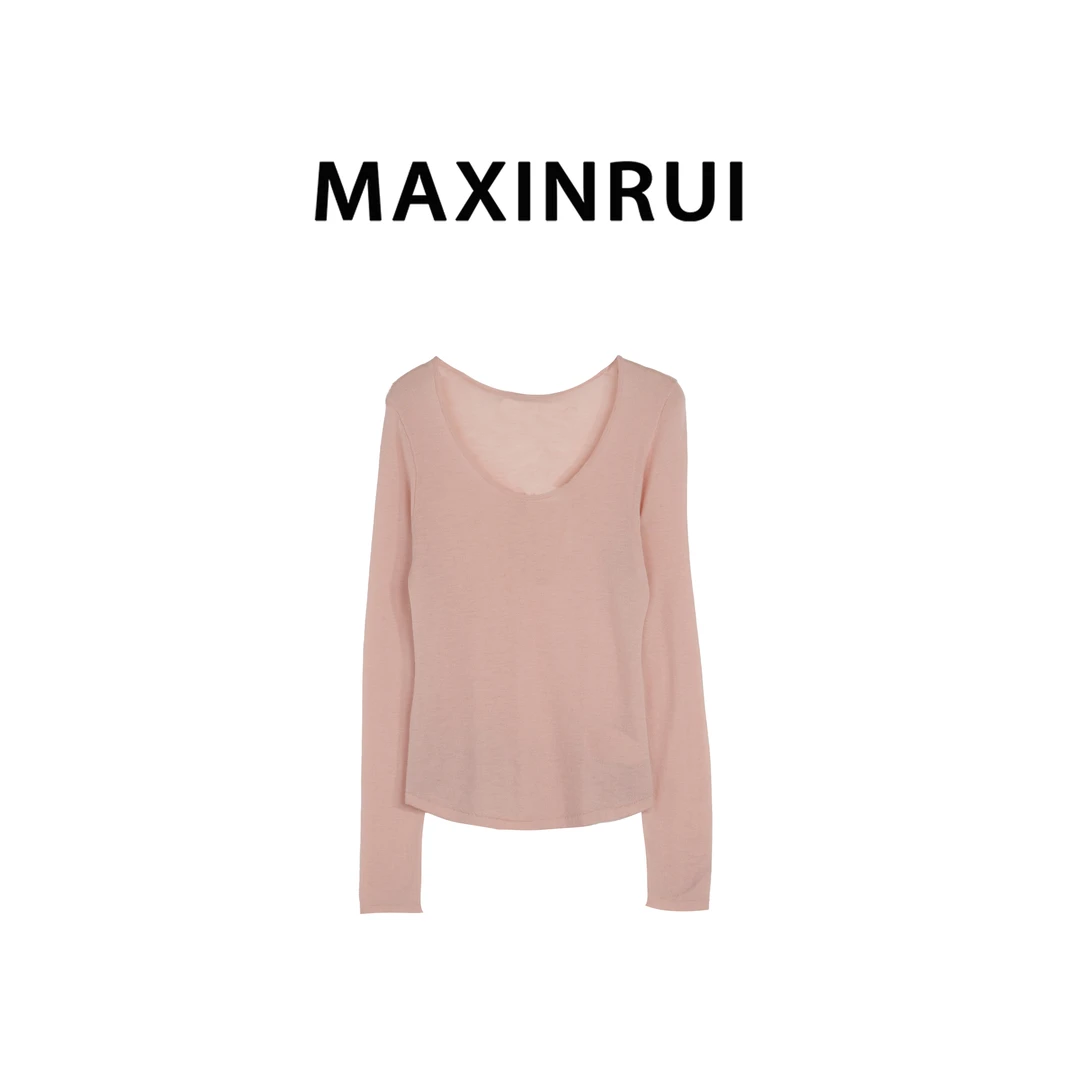 MAXINRUI 秋冬女士时尚水溶羊毛U领掐腰弧度打底衫R8088