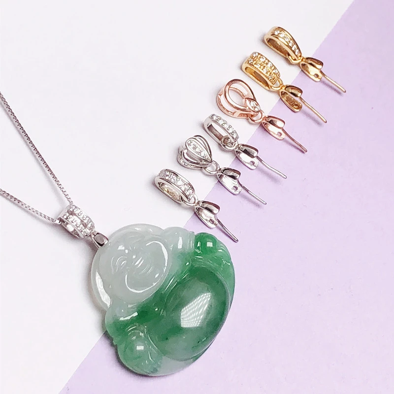 925银银制品 3mm玉厚用斜孔扣头挂坠佛公简约风吊坠扣夹扣时尚