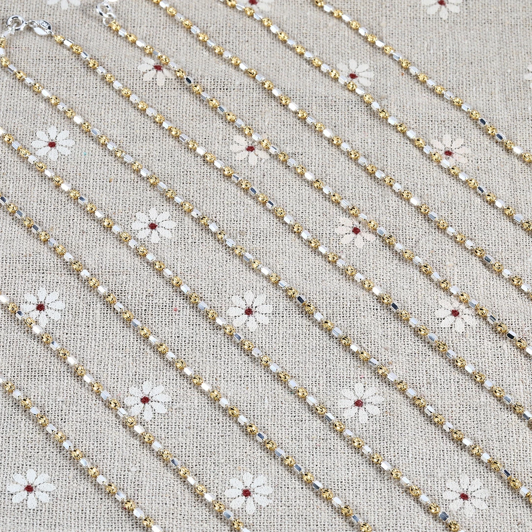 链子925银 女金银间角珠闪光项链撞色吊坠配链锁骨链轻奢高级感