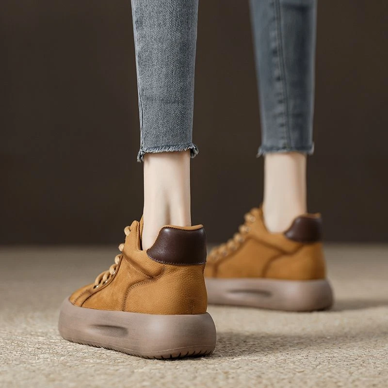 2025秋季新款靴子女牛皮复古马丁靴厚底高帮鞋英伦风时尚真皮