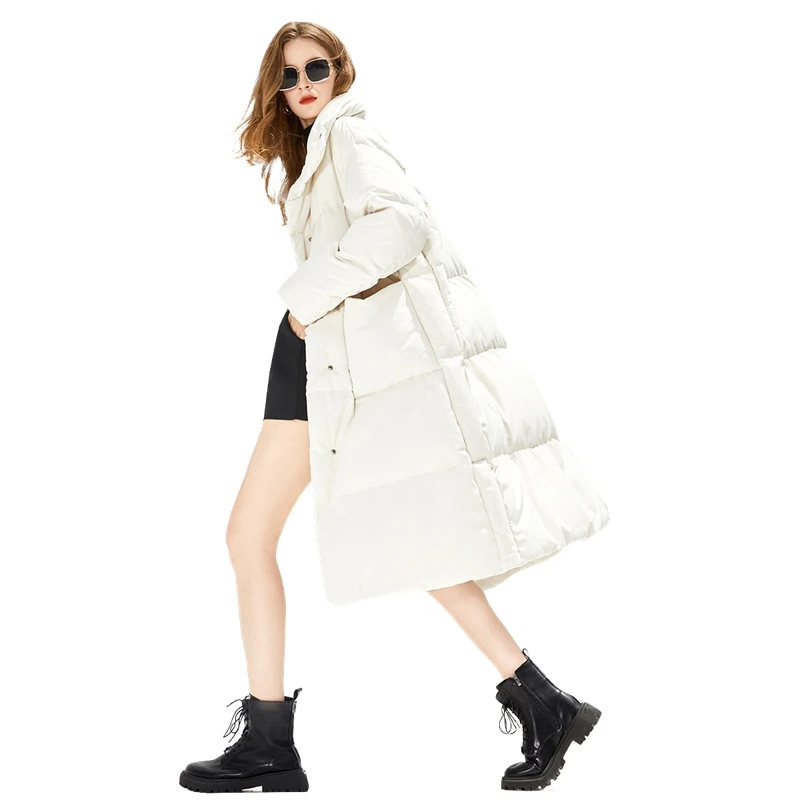 【品牌奥莱】她池2024春装宽松长袖中长款立领羽绒服T34B4600Y