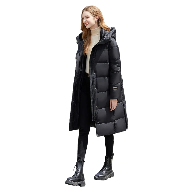 【品牌奥莱】她池2024春季新款女中长款长袖连帽羽绒服T34Q4580YA