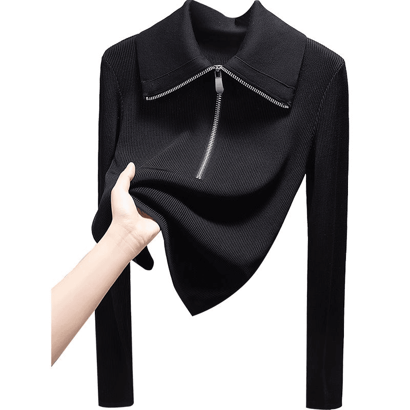 【品牌奥莱】丝柏舍2024春装修身长袖翻领短款针织衫S31T0940Z