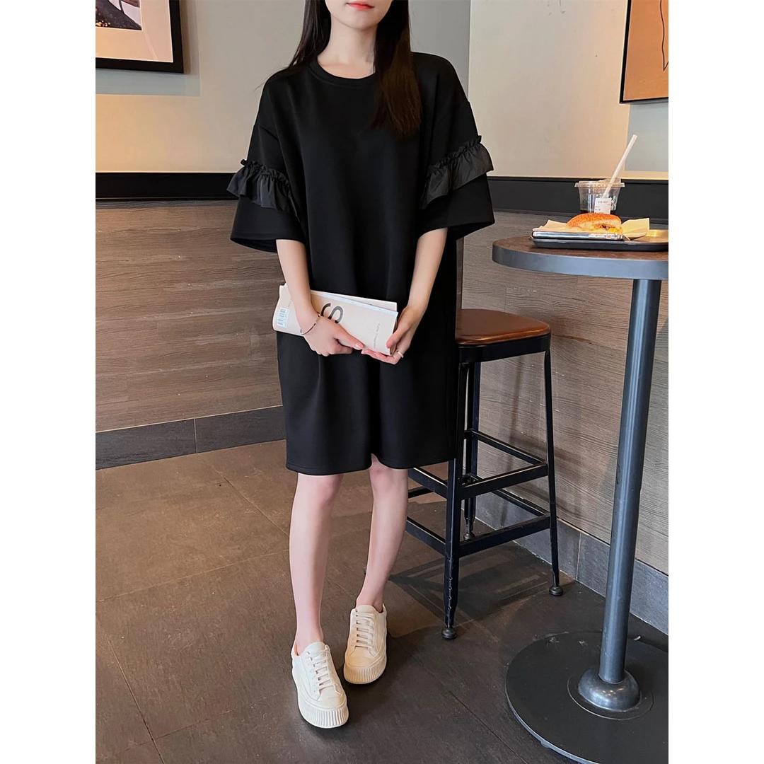 胖MM法式复古大码连衣裙女夏季设计感遮肉小众小个子荷叶边裙子潮