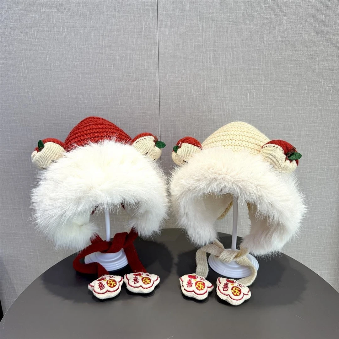 儿童毛线帽子秋冬季宝宝加厚针织保暖帽冬天男女童毛绒防风护耳帽