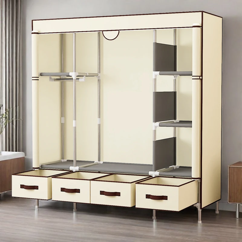 简易衣柜出租房屋家用卧室布衣柜钢管结实耐用收纳柜子经济型衣橱