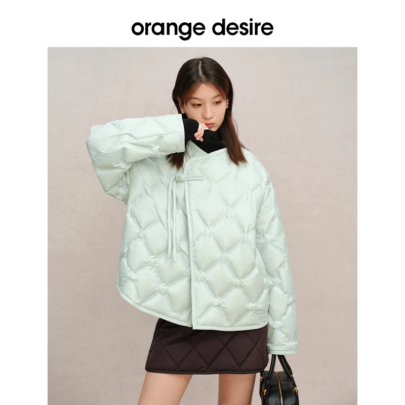 orange desire新中式白鸭绒撞色盘口羽绒服秋新宽松OD2DAWY1025