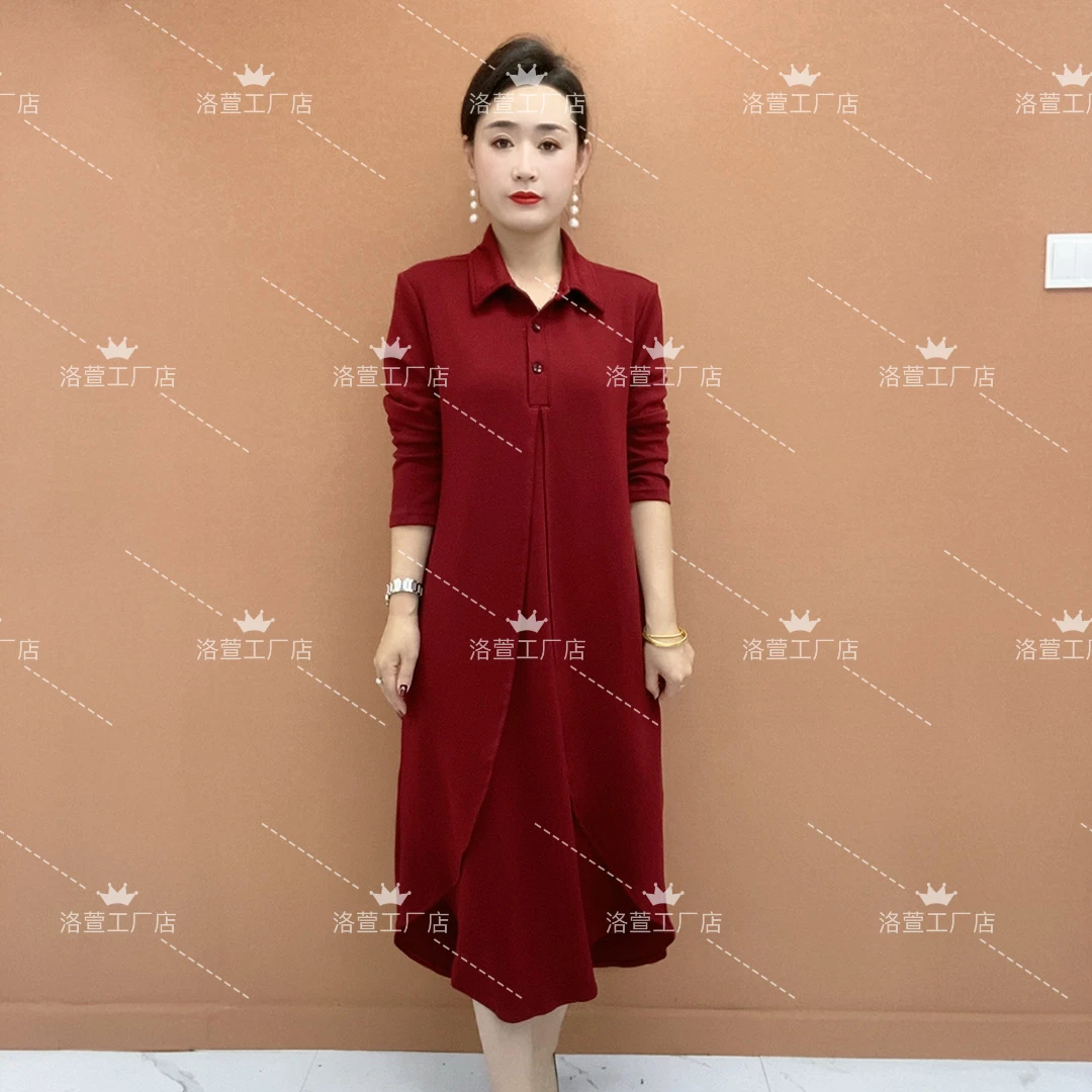 2025秋季新款简约大码洋气轻奢时尚百搭假两件宽松显瘦气质连衣裙