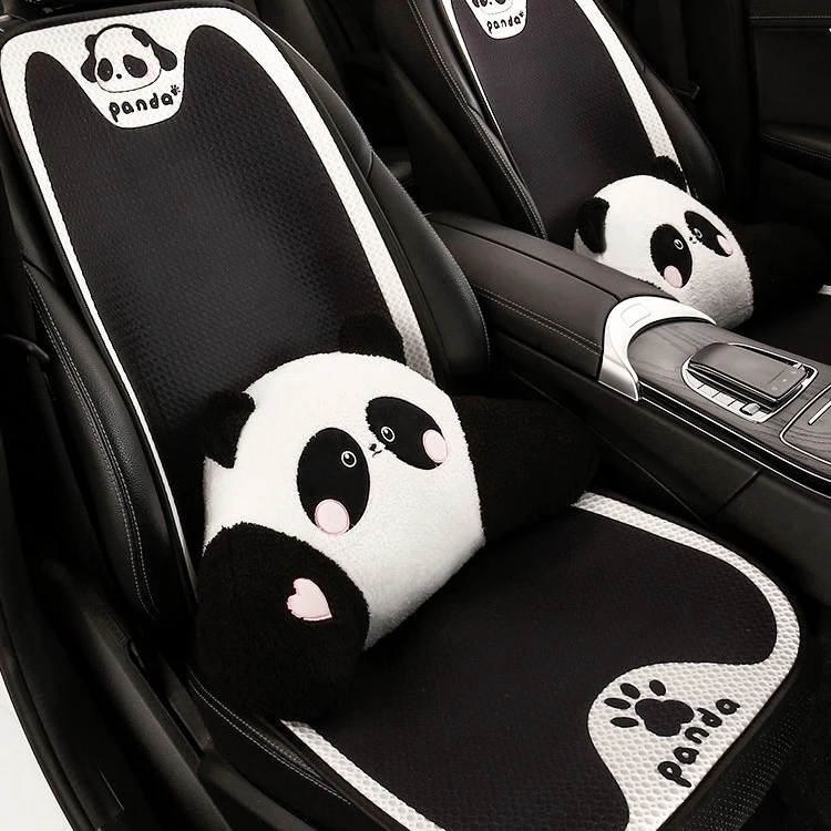 汽车坐垫四季通用款透气网布座垫可爱熊猫通用车型半包型汽车座垫