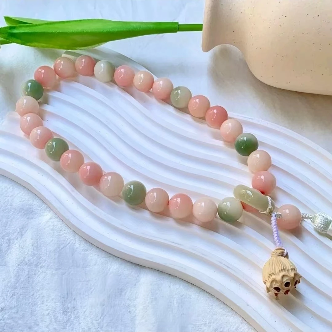 新中式手串国风清荷白玉菩提根双圈女莲花流苏手持文玩捻珠绕指柔