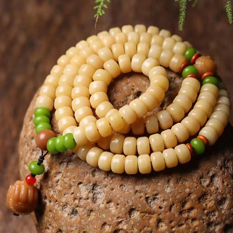 天然玉化羊脂菩提手串手持多圈佛手白玉菩提根脖挂手链文玩好物