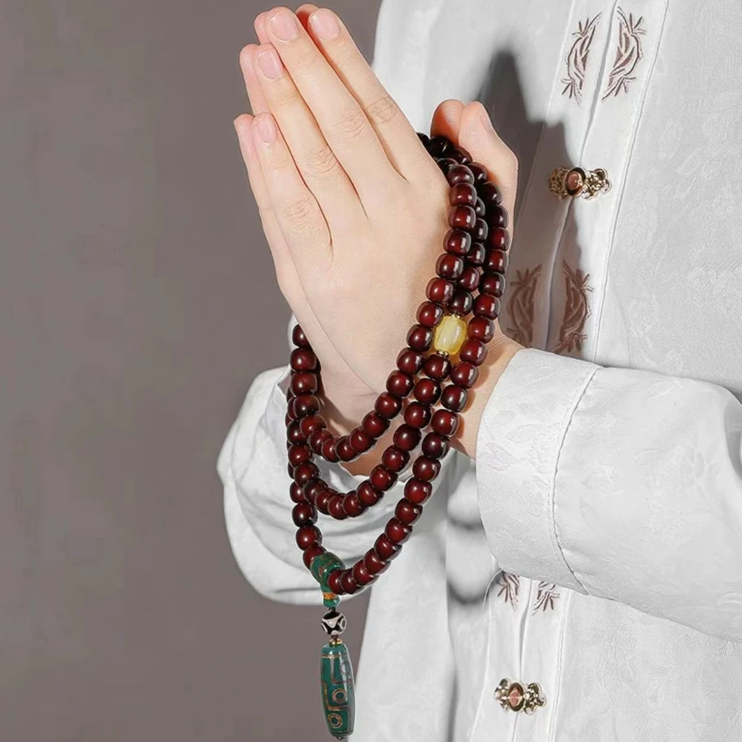 回流老料正圆菩提根手串108颗深色砂供菩提子桶珠男女同款10X11mm