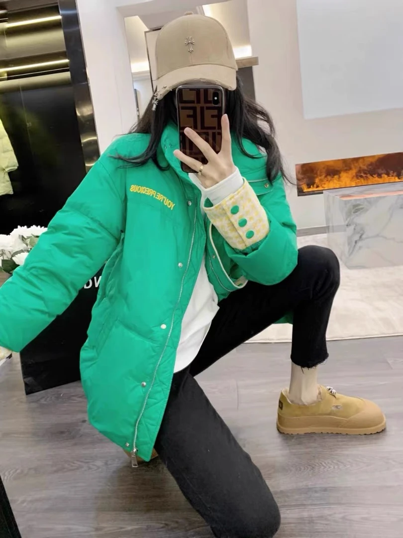 拼色羽绒服女韩版时尚百搭宽松款冬款小香风羽绒服短款小个子外套