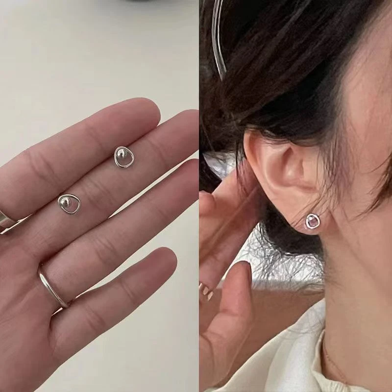 锌合金耳饰 网红小圆环圆珠耳钉女法式港风抗过敏养耳洞百搭简约