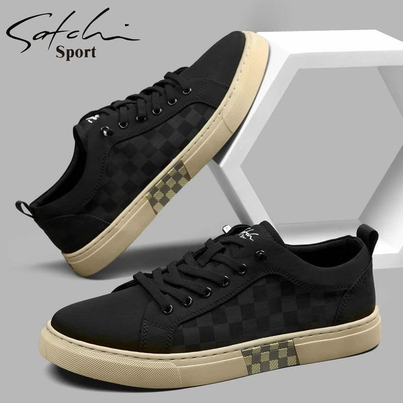沙驰男鞋棋盘格纹帆布鞋2023秋季新款布鞋休闲鞋子潮流低帮板鞋男