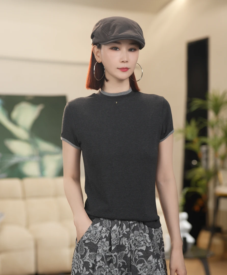 【莱赛尔天丝羊毛】设计师 夏季新款气质款百搭修身薄款上衣 366