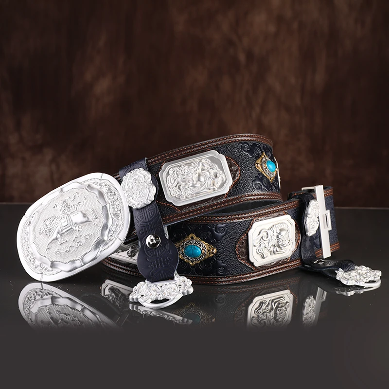 内蒙古草原服饰男士成人皮腰带藏族少数民族舞蹈演出配饰装饰品