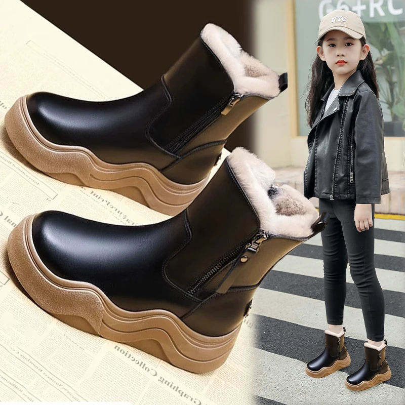儿童雪地靴2024冬季新款女童靴子加绒加厚大棉中大童棉鞋防水短靴