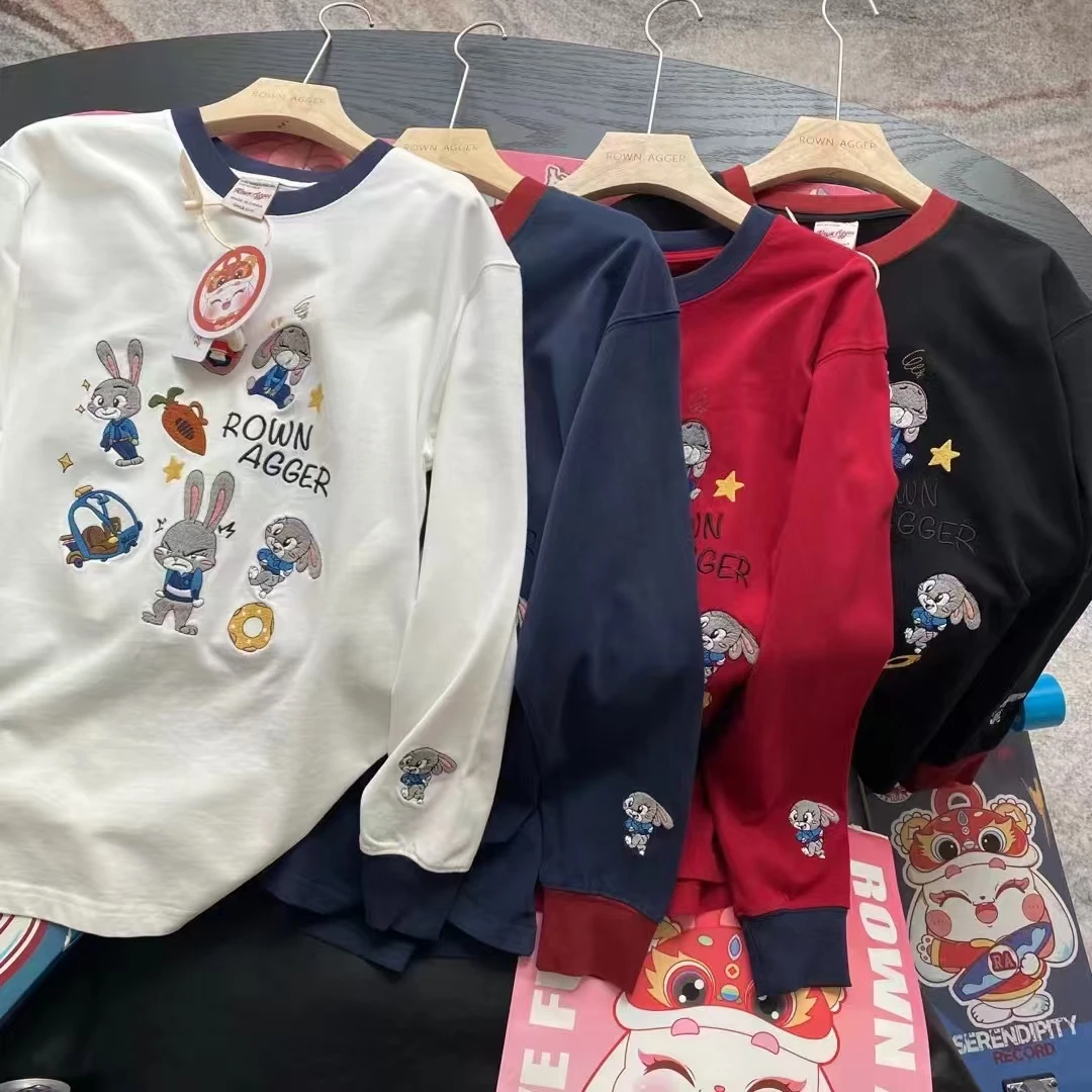 纸袋家[兔子警官]全棉磨毛刺绣撞色螺纹T恤