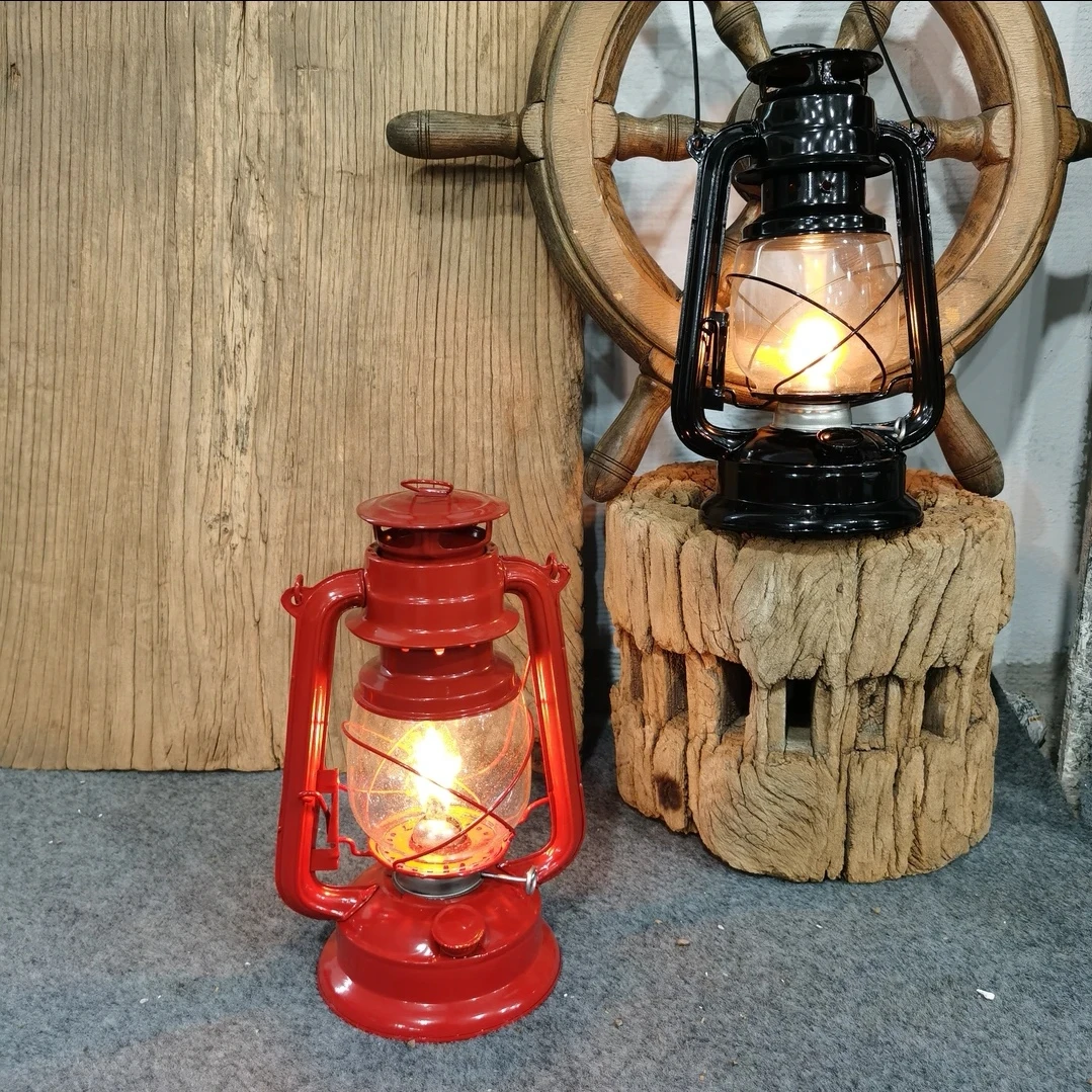 复古油灯老式陆营灯热销地中海风格方便红色耐高温摆件风灯煤油灯