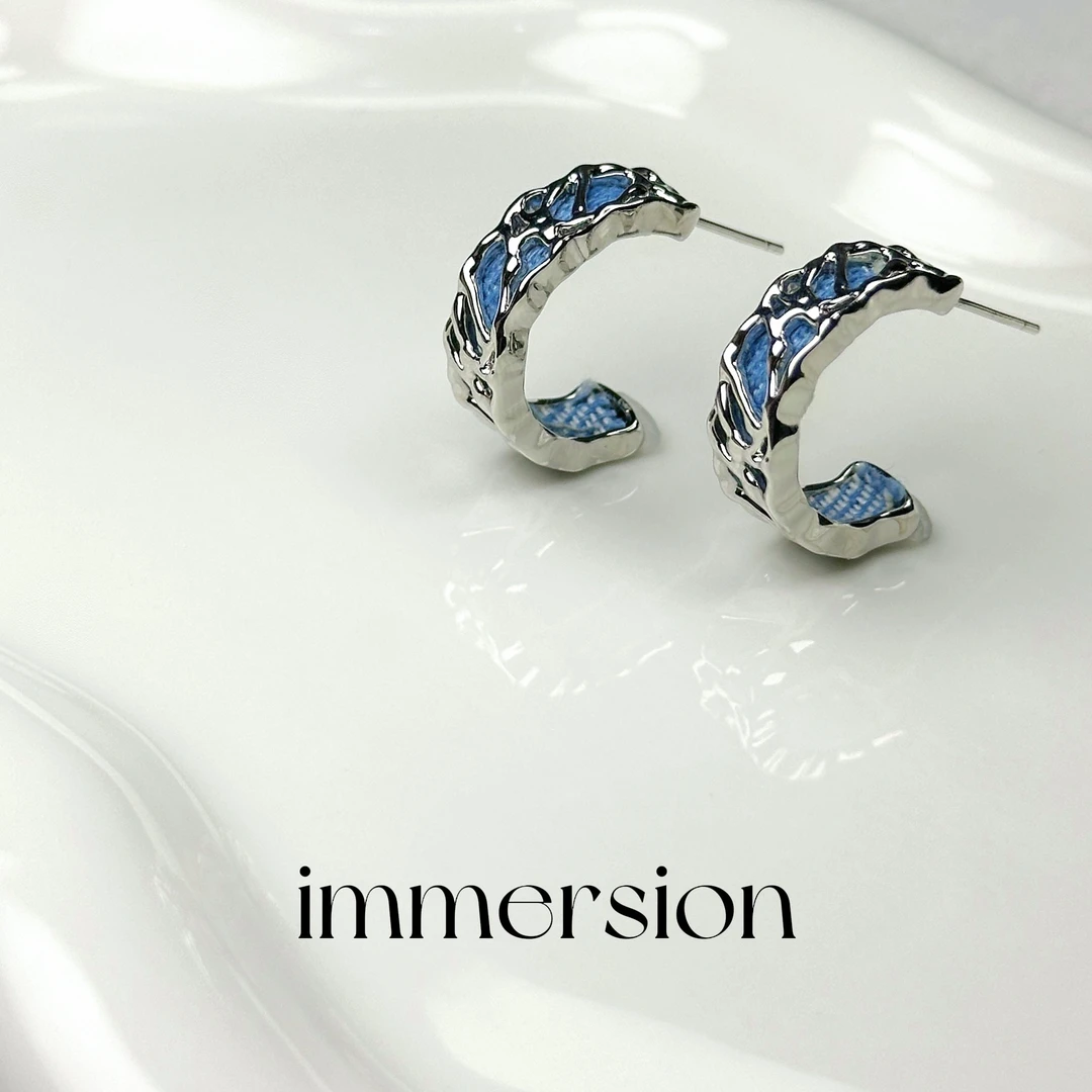 925银布艺耳饰 C型甜酷复古牛仔风气质女轻奢百搭简约精致风个性