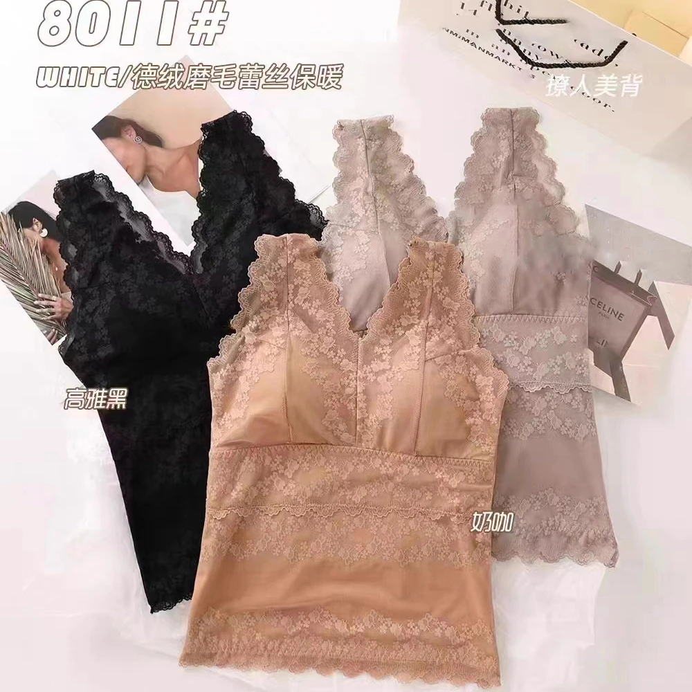 A-1199美背内衣新款爆款蕾丝修身内搭打底衫带胸垫吊带背心一体