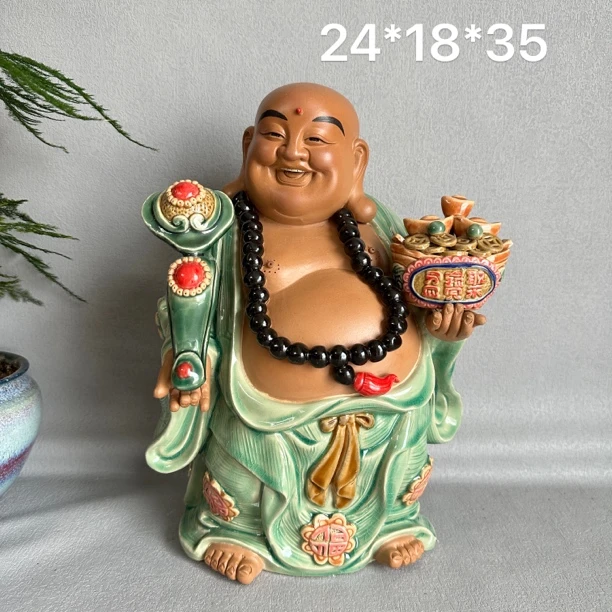 【如意佛限量款】石湾陶瓷中式如意笑口佛家居创意玄关摆件24*18*35