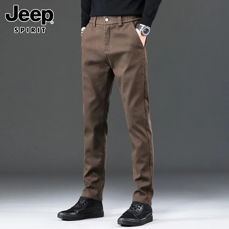 Jeep吉普休闲裤男士冬季潮流商务西裤加绒加厚宽松直筒长裤子男款