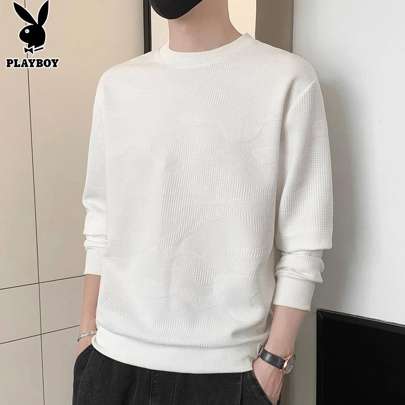 花花公子男士圆领卫衣春季新款韩版休闲宽松潮流百搭打底长袖t恤