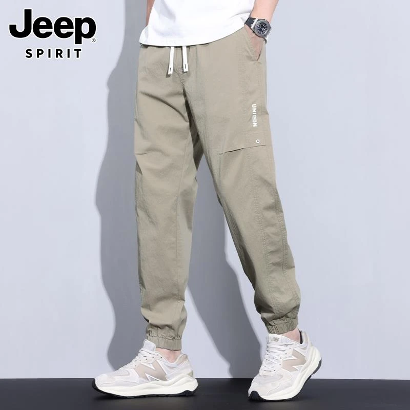 Jeep吉普男士夏季休闲裤潮牌宽松束脚运动裤薄款冰丝工装长裤子潮