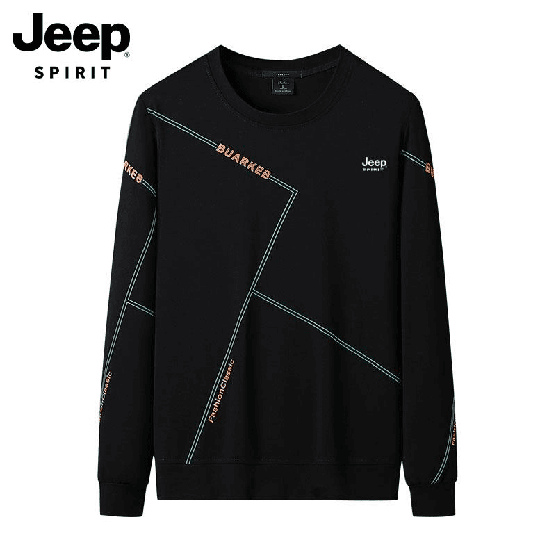 Jeep吉普圆领卫衣男士春季潮牌重磅上衣新款休闲宽松长袖t恤男装