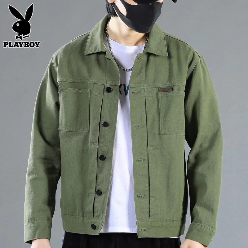 花花公子男士牛仔夹克春季新款潮流韩版休闲百搭工装翻领外套男装