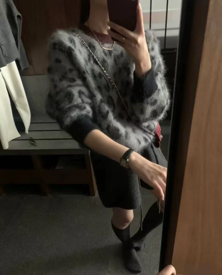 （豹纹）玉姐家保暖加厚洋气豹纹针织衫上衣90-140 新选f641