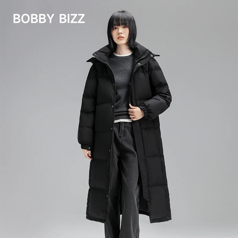 （推1）Bobby Bizz羽绒服女2024新款95%白鹅绒韩版过膝加厚冬季长款