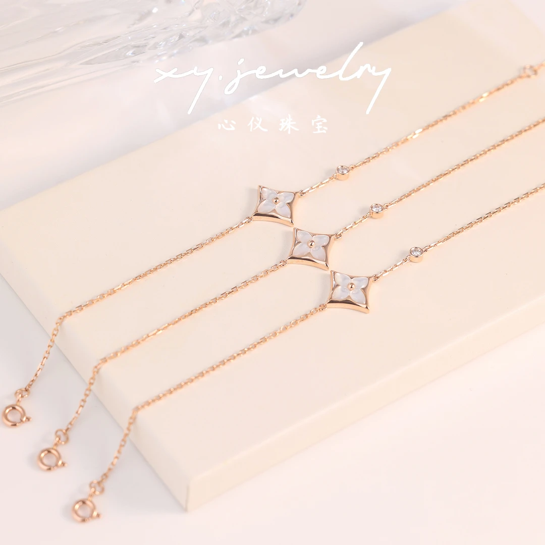 【心仪珠宝】18k金钻石白贝母老花手链/15调3cm/玫瑰金/轻奢/时尚