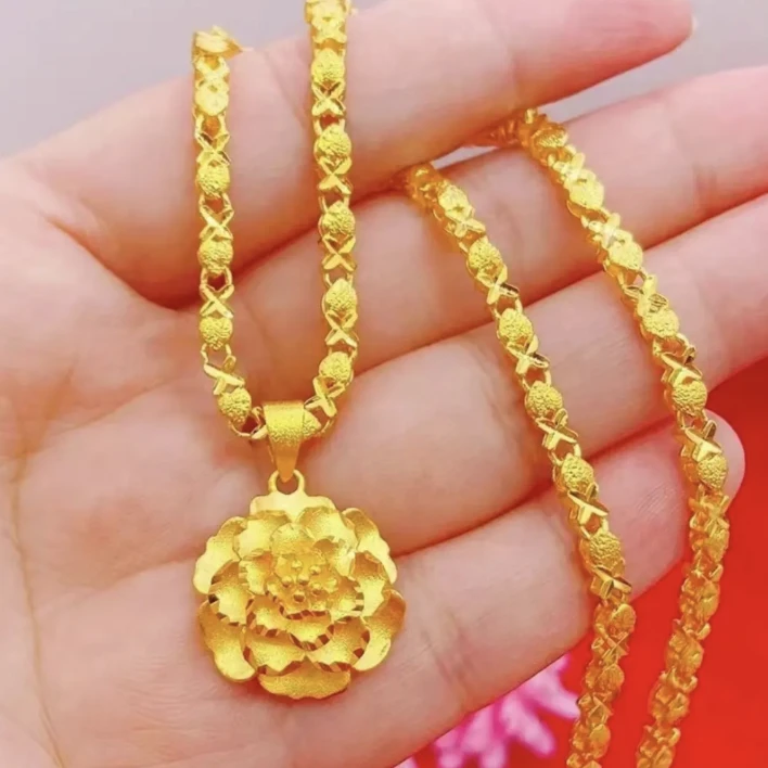 合金项链 合金材质【牡丹花项链】气质时尚百搭精美素款金色女款