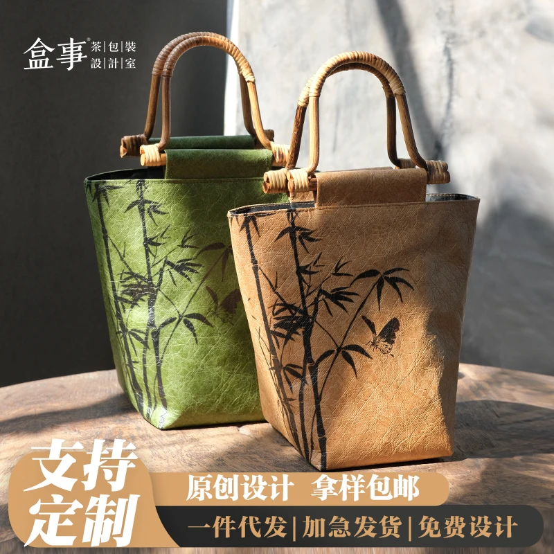 原创设计竹节手提包中式包杜邦纸国风复古汉服旗袍拎包汉送妈妈包