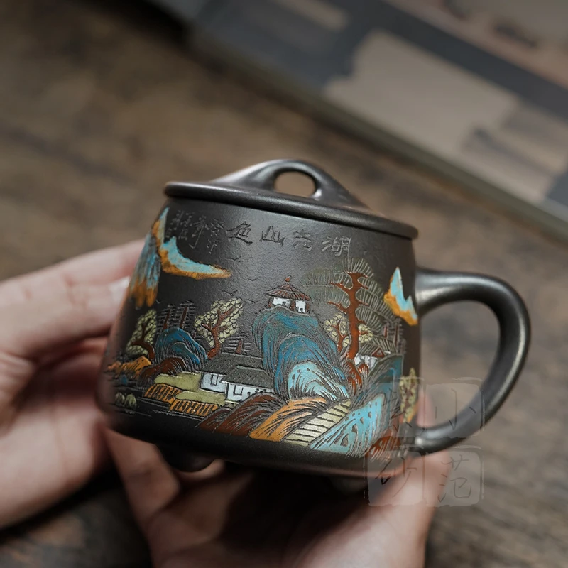 【小范紫砂】石黄 手握江山盖杯 宜兴原矿紫砂高端全手工创意大容量