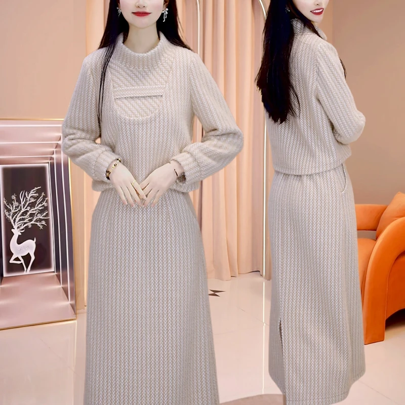 【半身裙+上衣】A753图片色套装优雅气质时尚减龄显瘦秋冬设计感