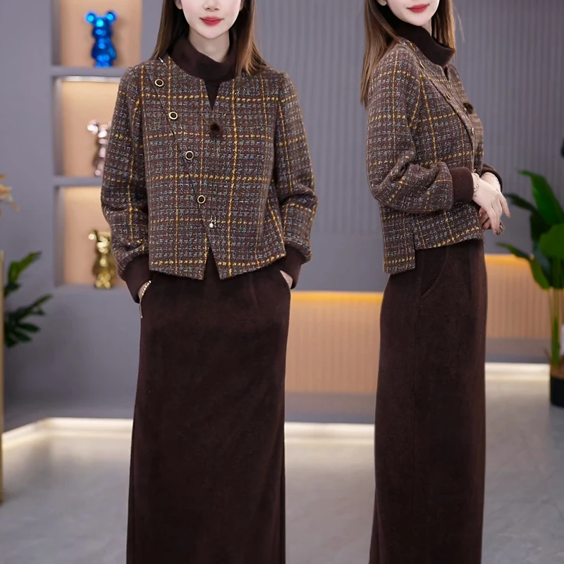 【半身裙+上衣】A870图片色套装优雅气质时尚减龄显瘦秋冬设计感