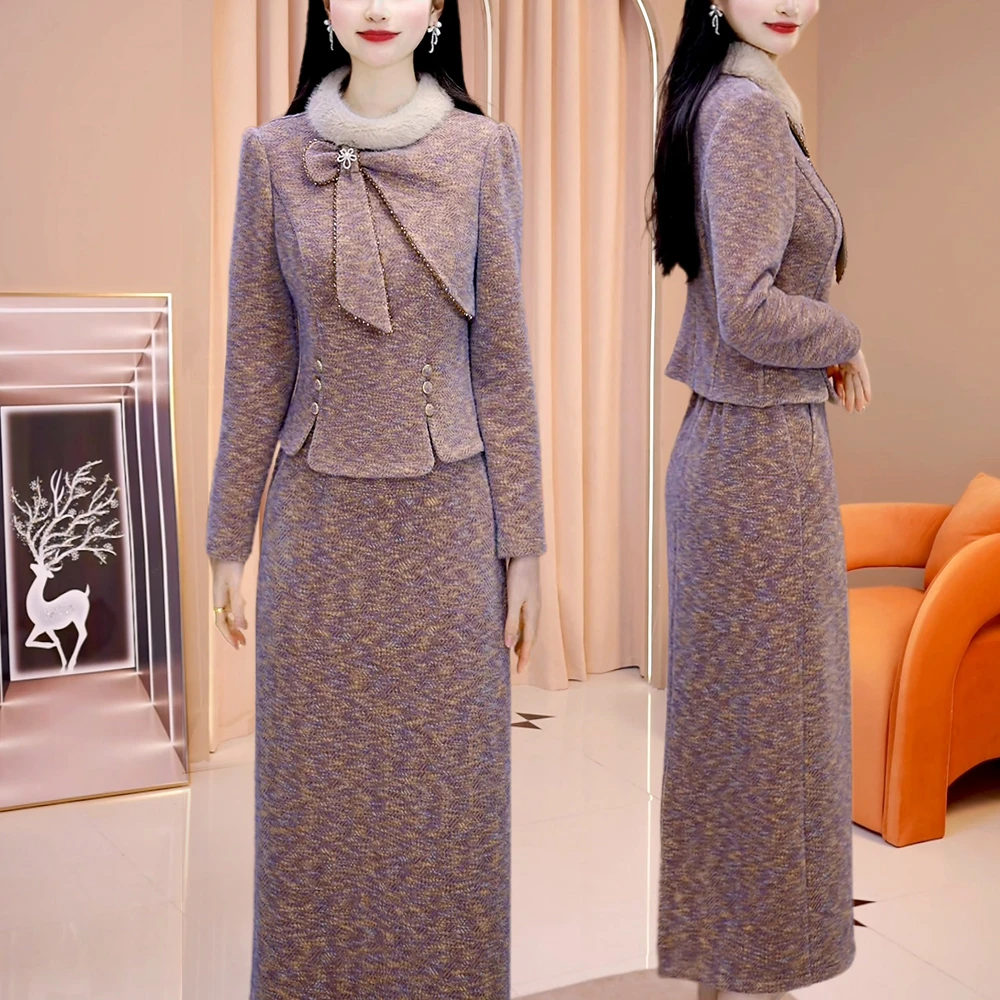 【半身裙+上衣】A915图片色套装优雅气质时尚减龄显瘦秋冬设计感